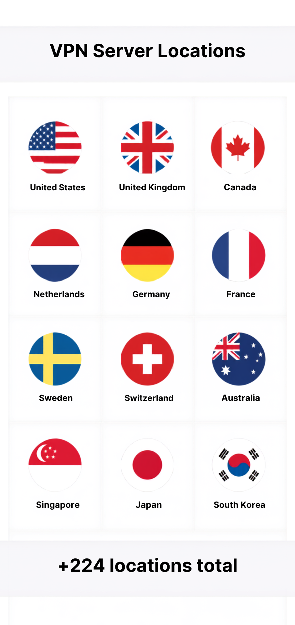 Map-style grid of NordVPN server locations across 224+ countries and regions